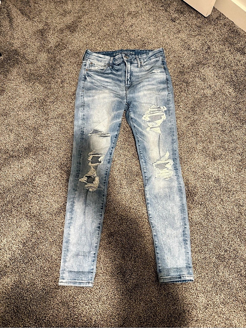 American Eagle Hi Rise Jegging Distressed Skinny Jeans in Blue Size 10